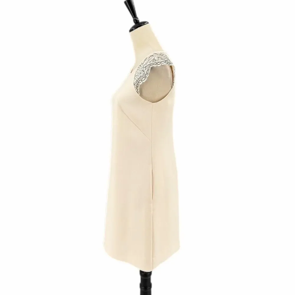 J. Crew Cream Black Lace Cap Sleeve Sheath Above Knee Length Chic Classy Dress